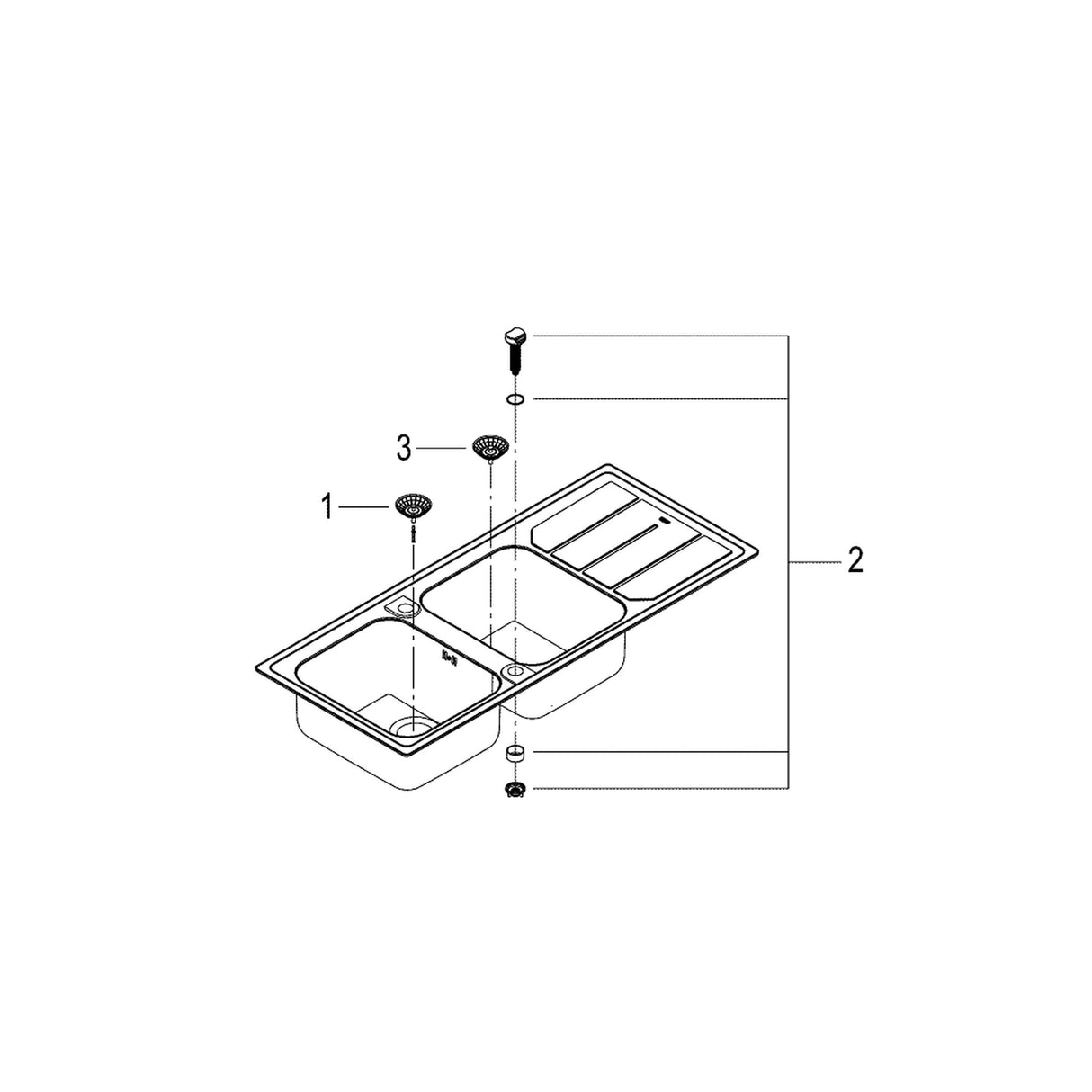 GROHE K500 Evier à encastrer 2 bacs en acier inoxydable 116cm x 50cm
