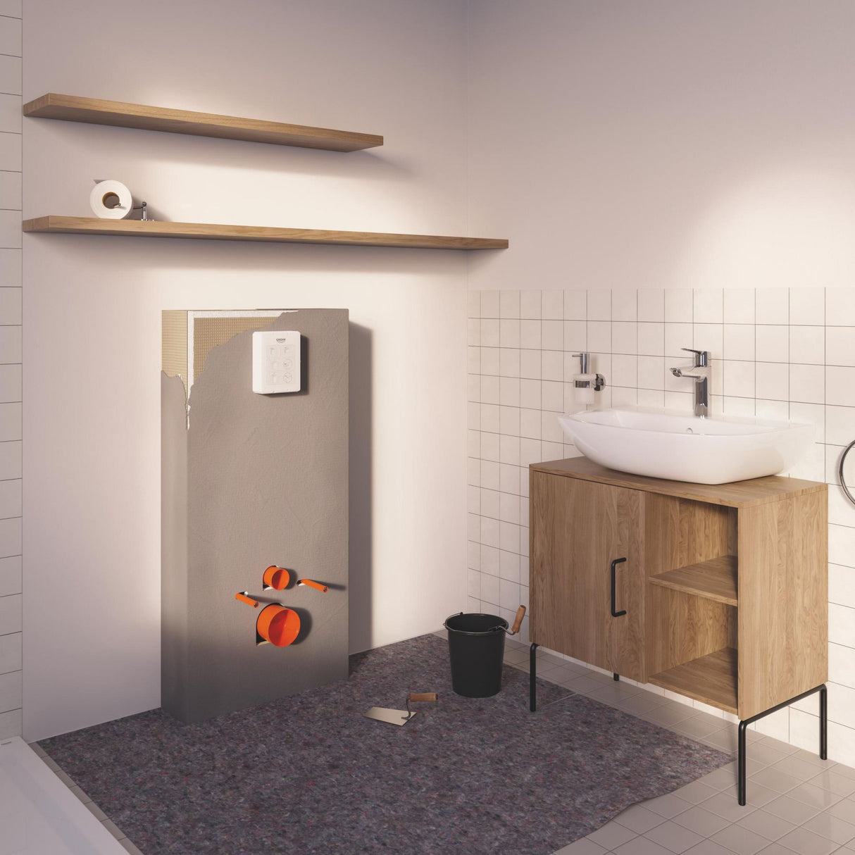 GROHE Pack bâti-support WC Solido Rapid SL avec habillage prêt à carreler et plaque de commande Start