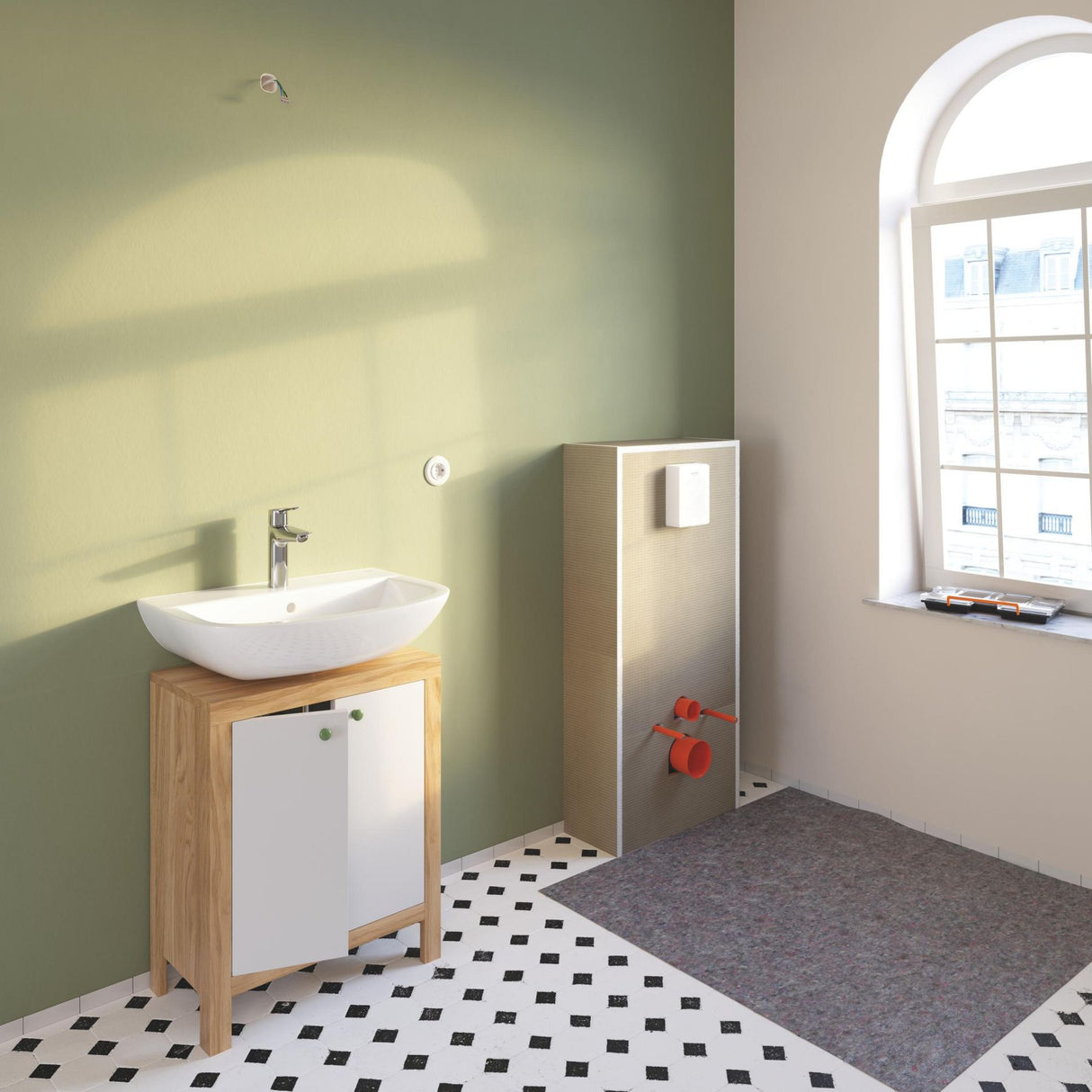 GROHE Pack bâti-support WC Solido Rapid SL avec habillage prêt à carreler et plaque de commande Even