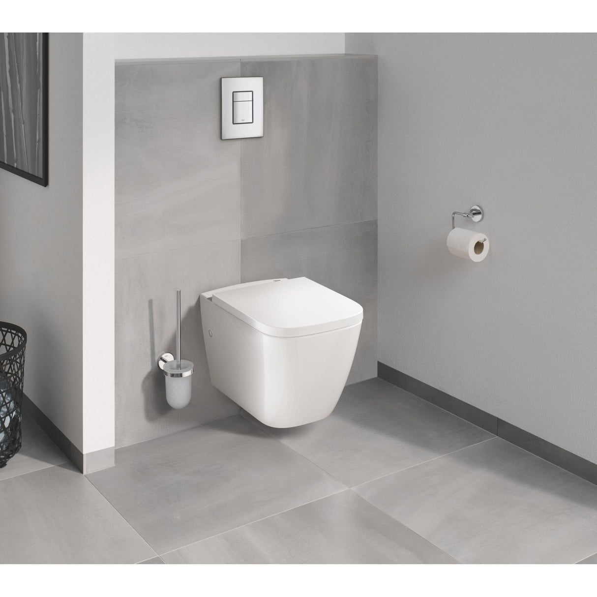 GROHE Pack WC suspendu Solido, cuvette sans bride, plaque de commade chromée, isolant et habillage à carreler