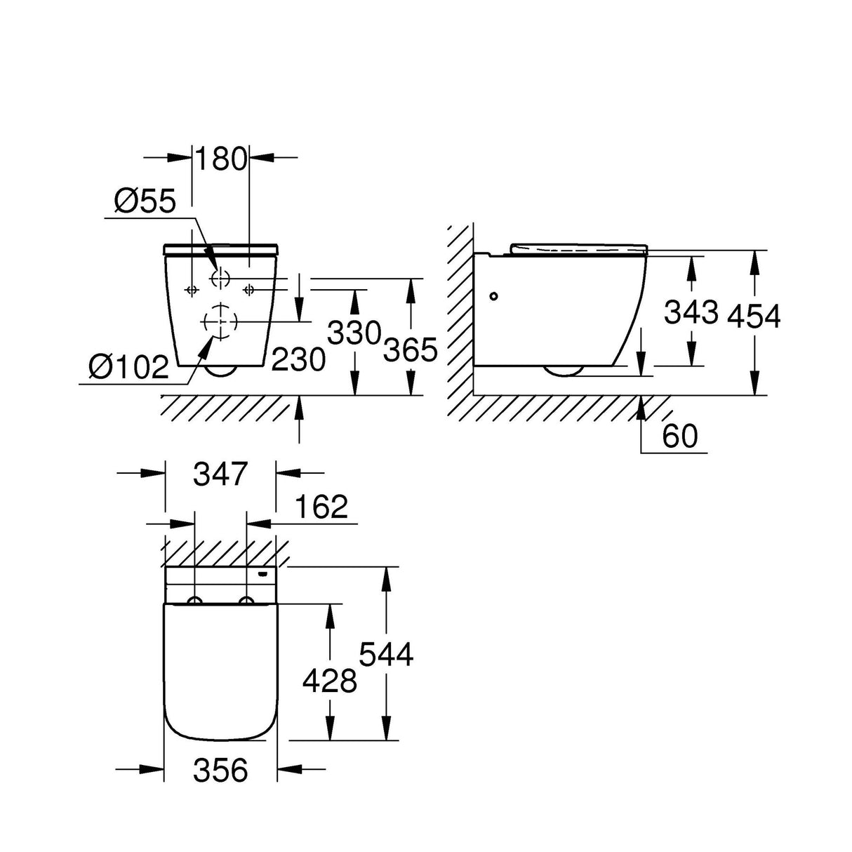 GROHE Pack WC suspendu Solido, cuvette sans bride, plaque de commade chromée, isolant et habillage à carreler