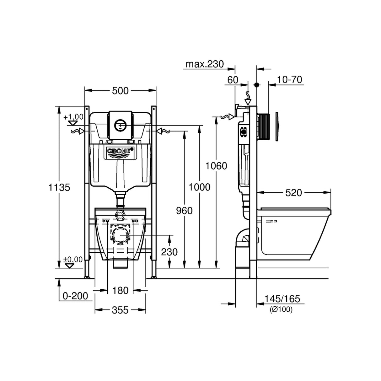 GROHE Pack WC suspendu Solido, cuvette et plaque de commande chromée