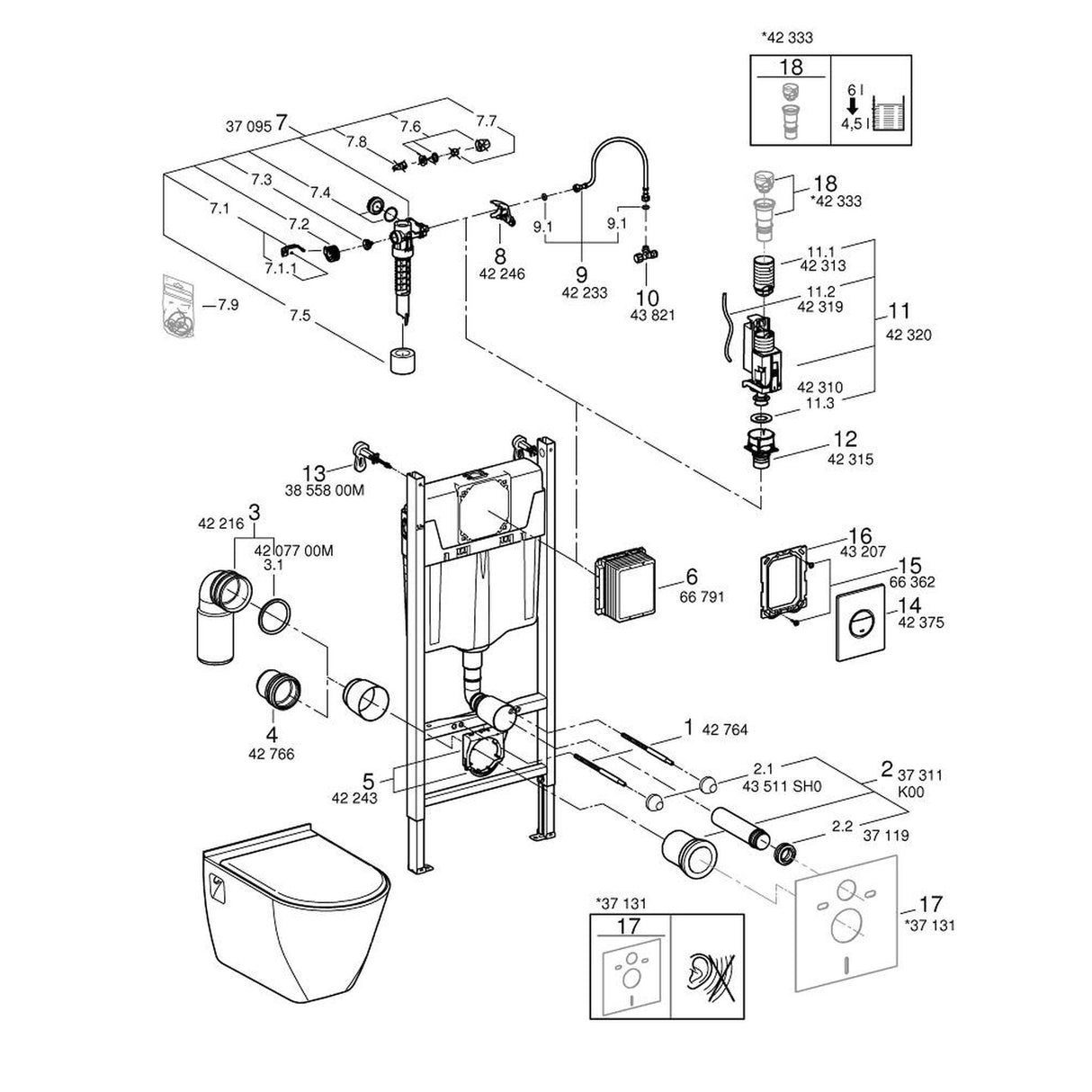 GROHE Pack WC suspendu Solido, cuvette et plaque de commande chromée