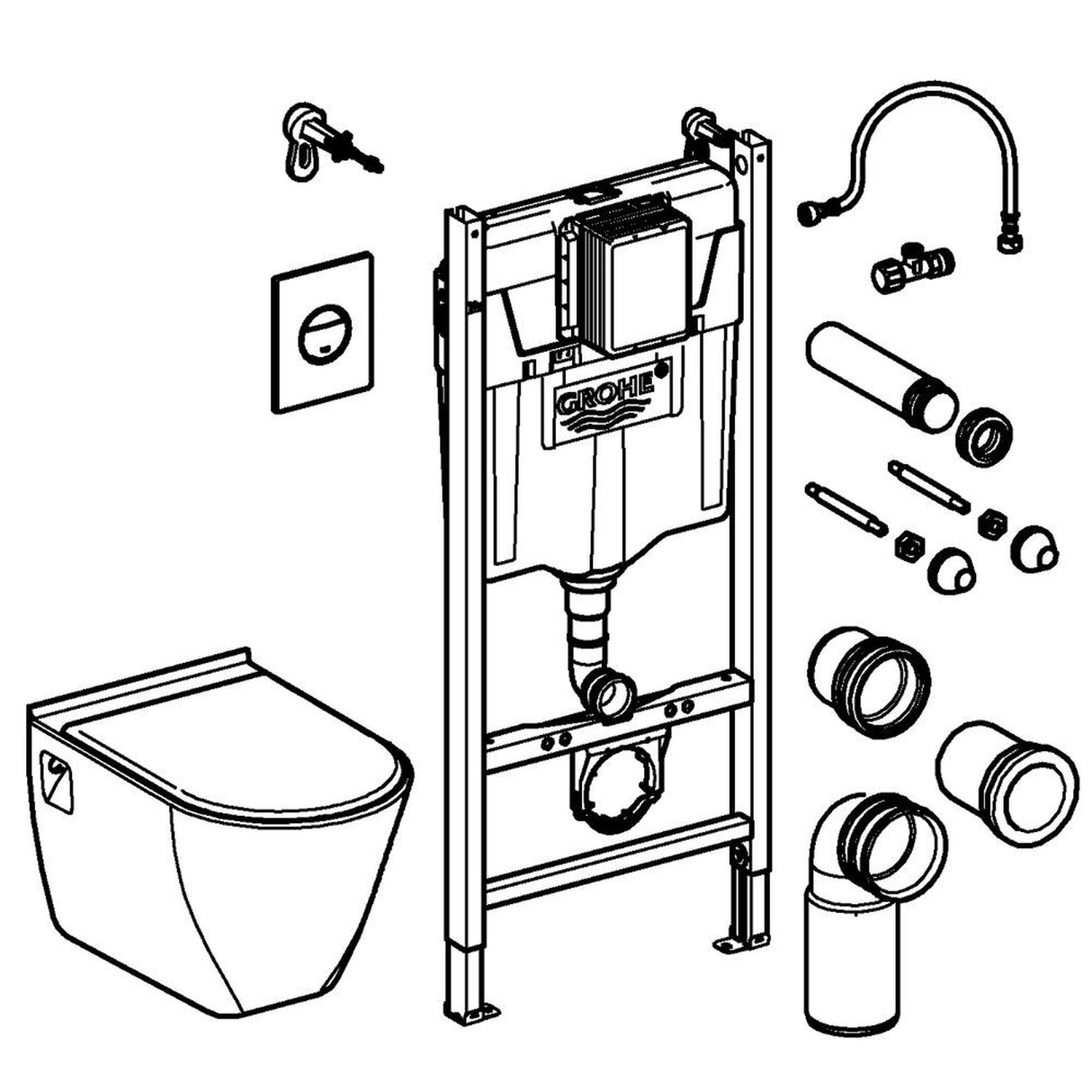 GROHE Pack WC suspendu Solido, cuvette et plaque de commande chromée