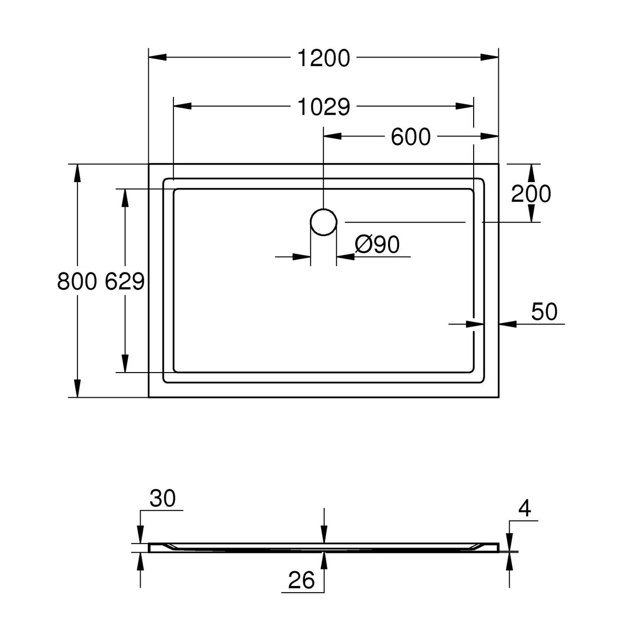 GROHE Receveur de douche acrylique 80 x 120 x 3cm blanc alpin