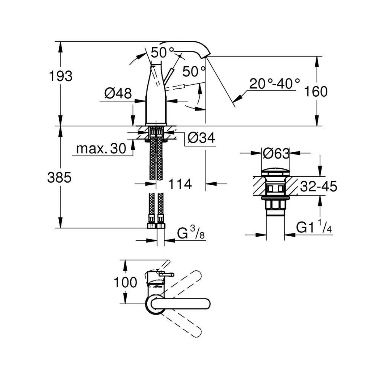 GROHE Mitigeur de lavabo monocommande taille M chrome Essence 23798001