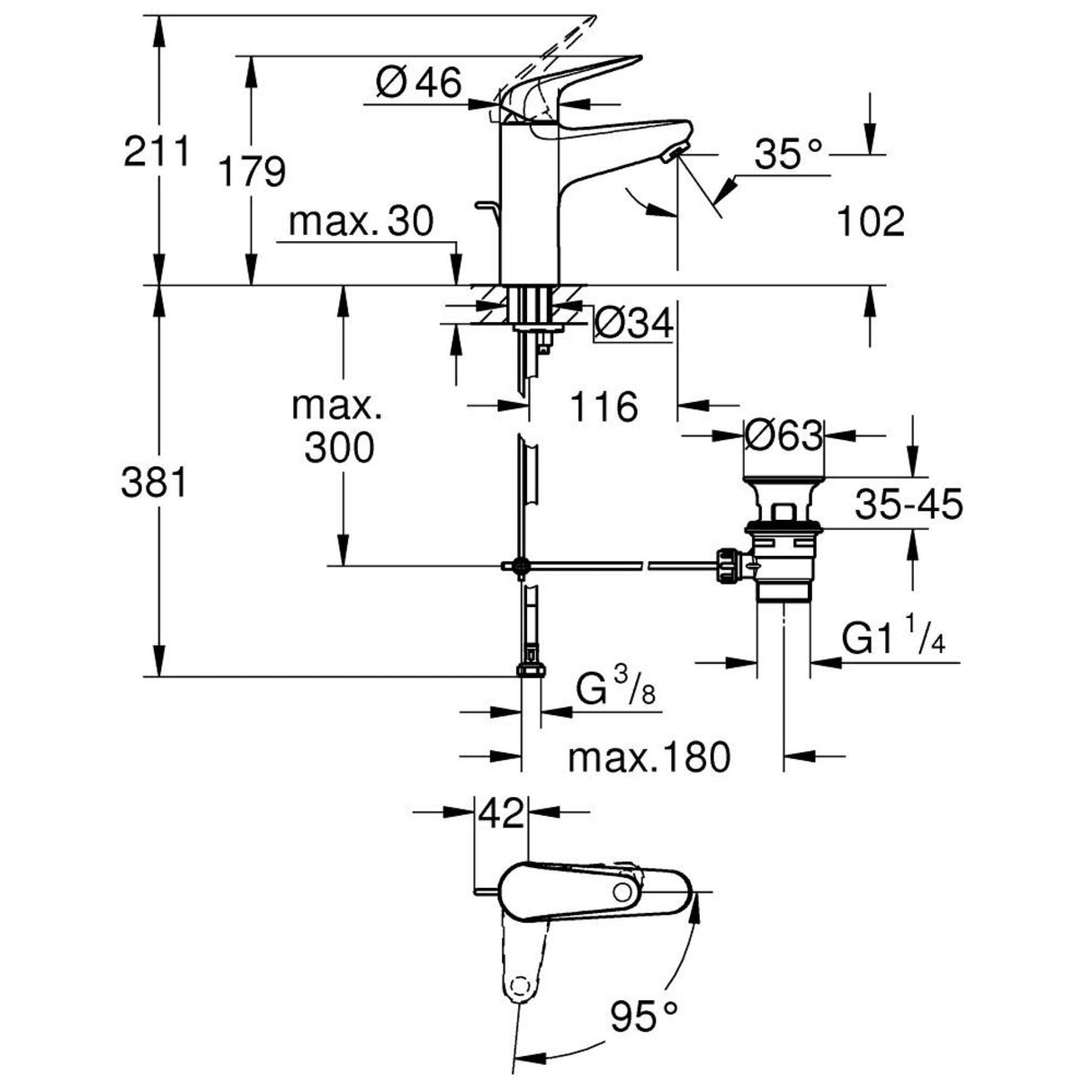 GROHE Mitigeur de lavabo monocommande taille M chrome Swift 24328001