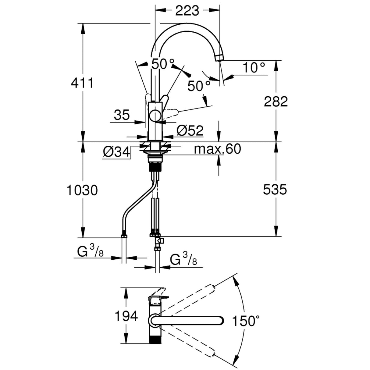 GROHE Mitigeur de cuisine filtrant chrome Blue Pure StartCurve 30592000
