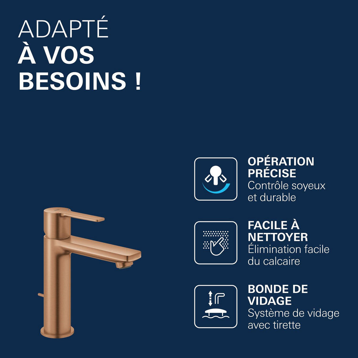 GROHE Mitigeur de lavabo monocommande Lineare S avec tirette