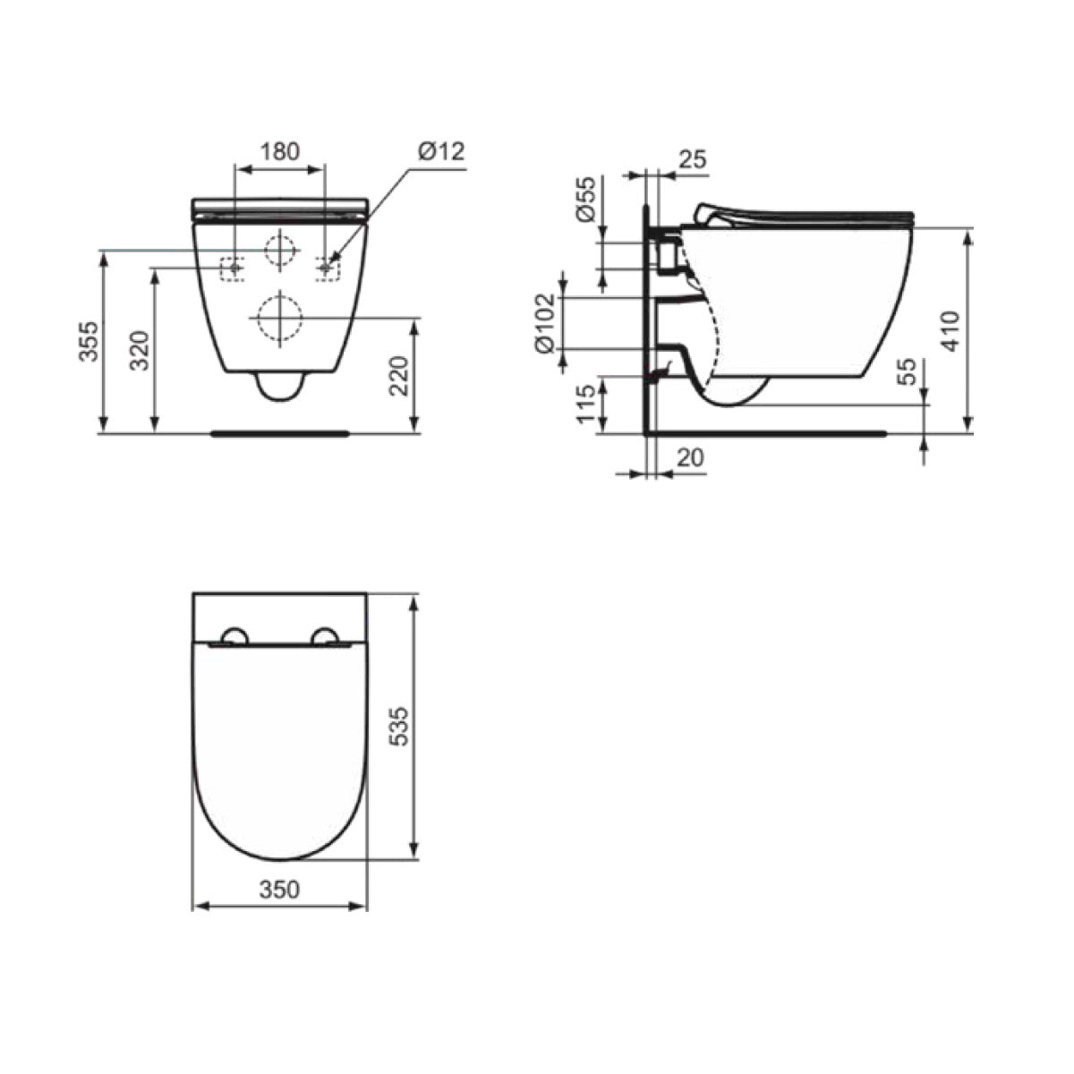 Idéal Standard - Pack WC suspendu i.life O slim + bâti support autoportant et plaque de commande