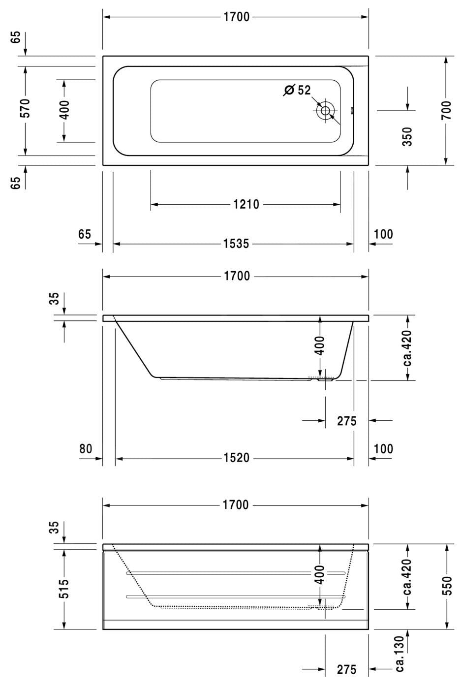 DURAVIT Baignoire rectangulaire en acrylique D-Code