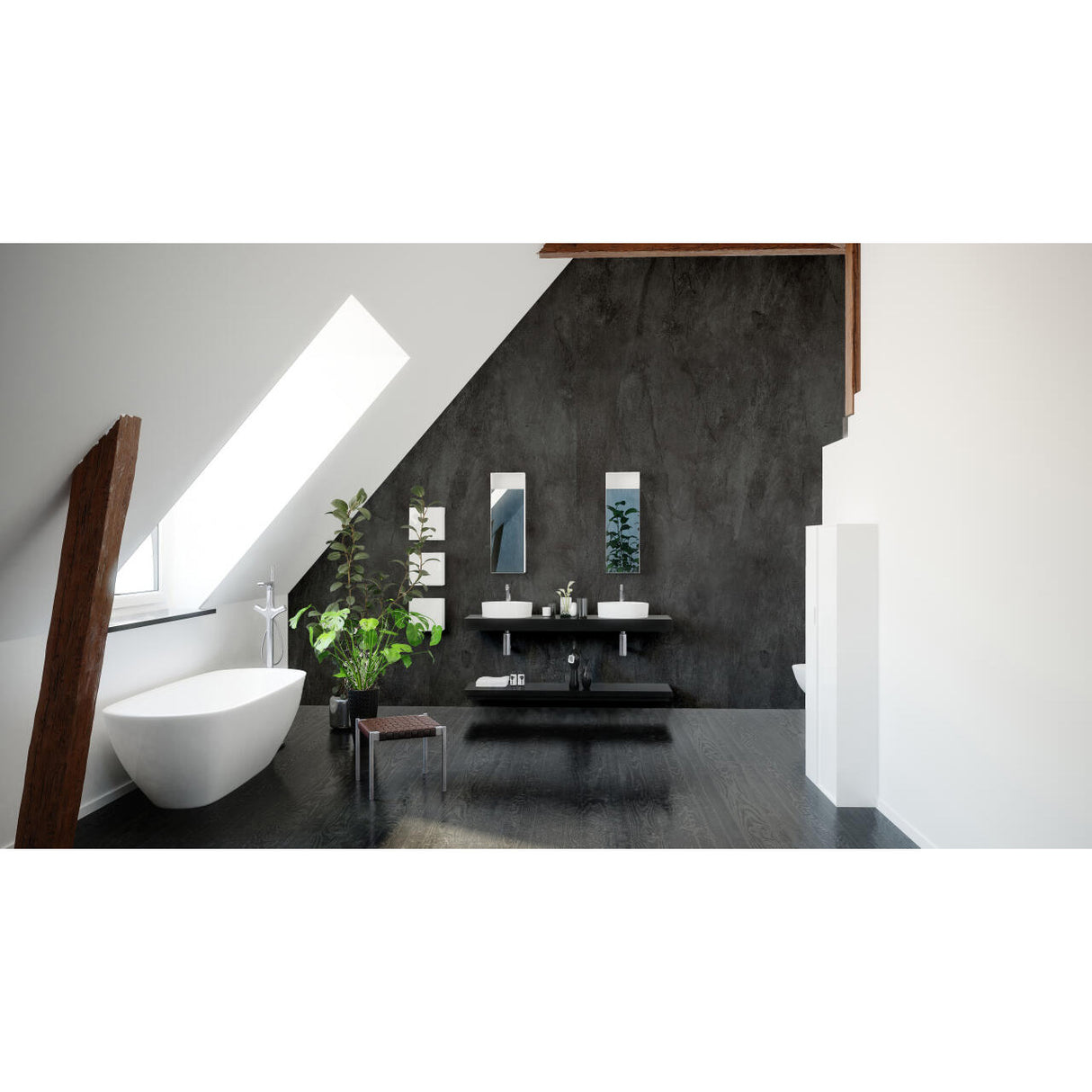 Panneau mural douche autoportant NICHEPANEL - Décor Béton Noir - Finition Mat