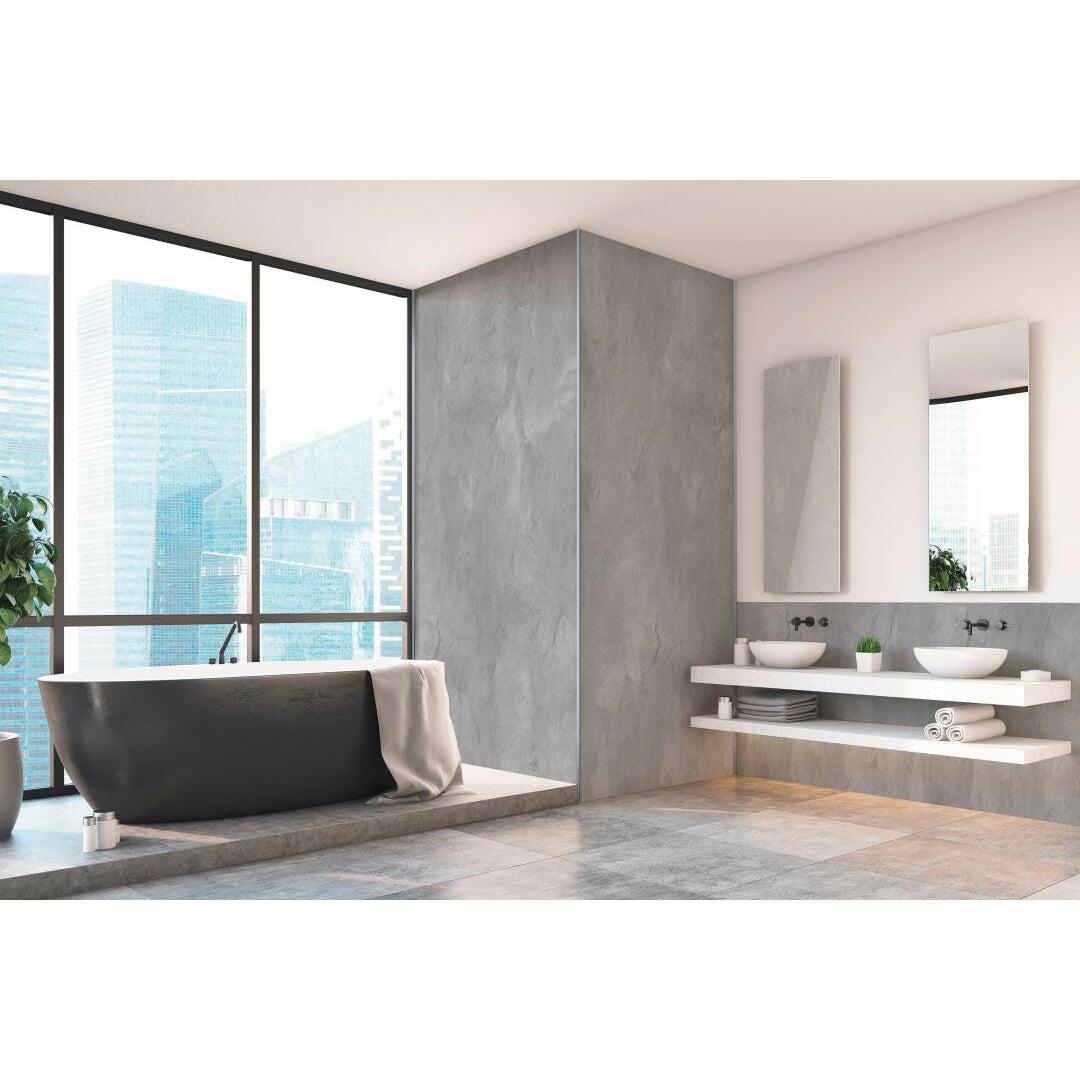 Panneau mural douche autoportant NICHEPANEL - Décor Béton Gris - Finition Mat