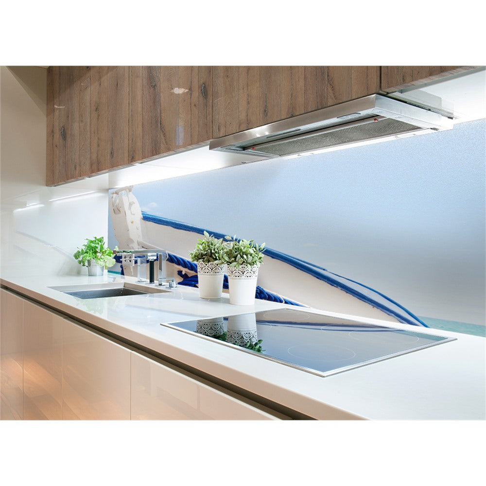 Panneau mural douche VIPANEL - Inspiration nature Bateau bleu et blanc - Finition brillant