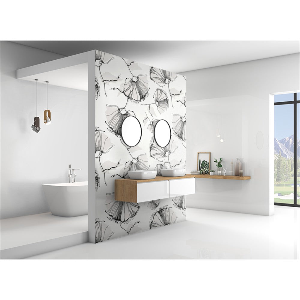 Panneau mural douche VIPANEL - Inspiration nature Coquelicots gris - Finition mat