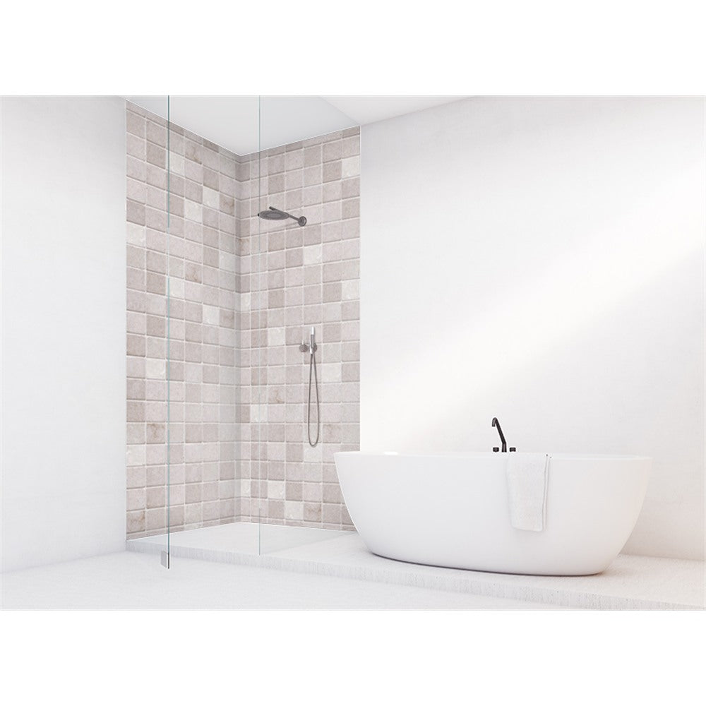 Panneau mural douche VIPANEL - Carrelage Mosaïque marbre greige - Finition brillant