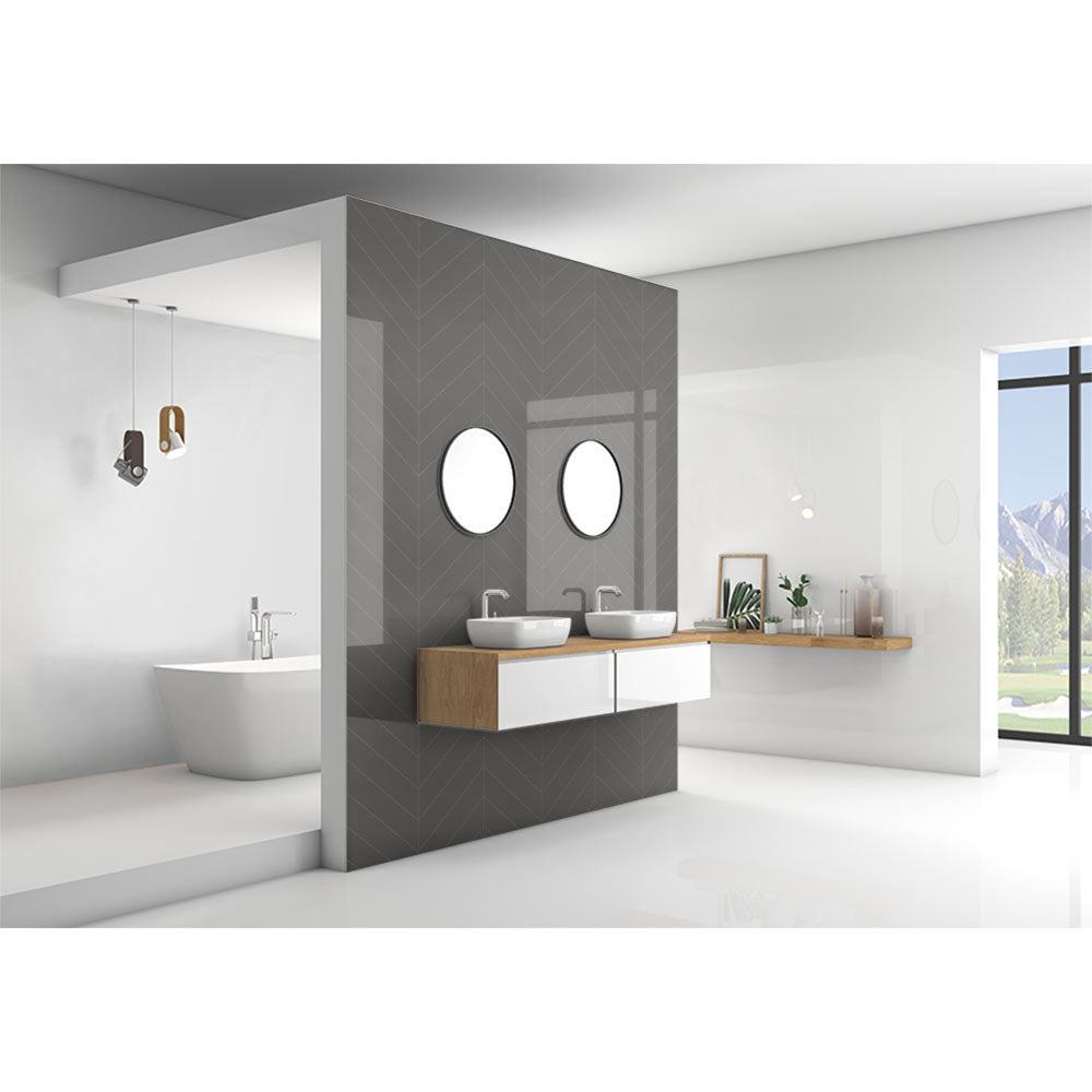 Panneau mural douche VIPANEL - Carrelage Arretes grises - Finition brillant