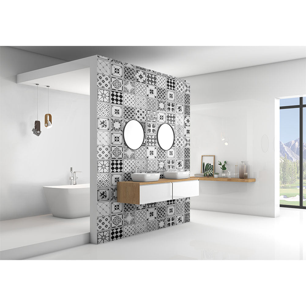 Panneau mural douche VIPANEL - Carrelage Carreaux indigo gris - Finition brillant