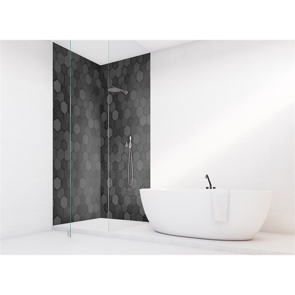 Panneau mural douche VIPANEL - Motif Hexagonal noir - Finition velvet - 1000 x 2550 mm