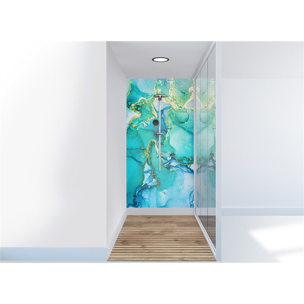 Panneau mural douche VIPANEL - Pierre Marbrure turquoise - Finition brillant