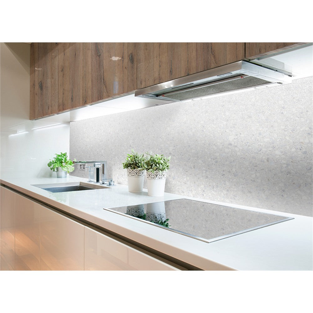 Panneau mural douche VIPANEL - Pierre Terrazzo gris clair - Finition mat