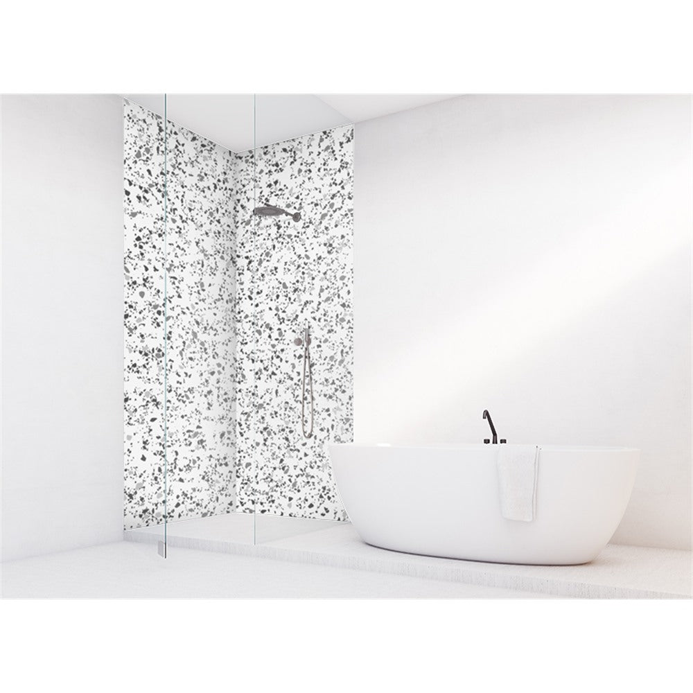 Panneau mural douche VIPANEL - Pierre Terrazzo noir blanc - Finition mat