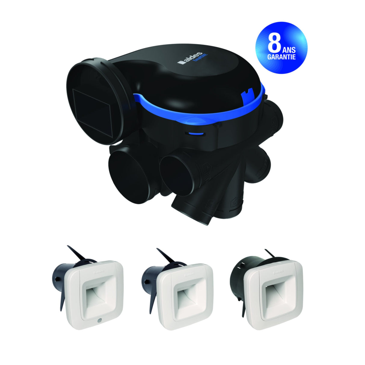 VMC simple flux ALDES EasyHOME Hygroréglable Premium MW avec 3 bouches, système de ventilation pour maison, vue du kit complet
