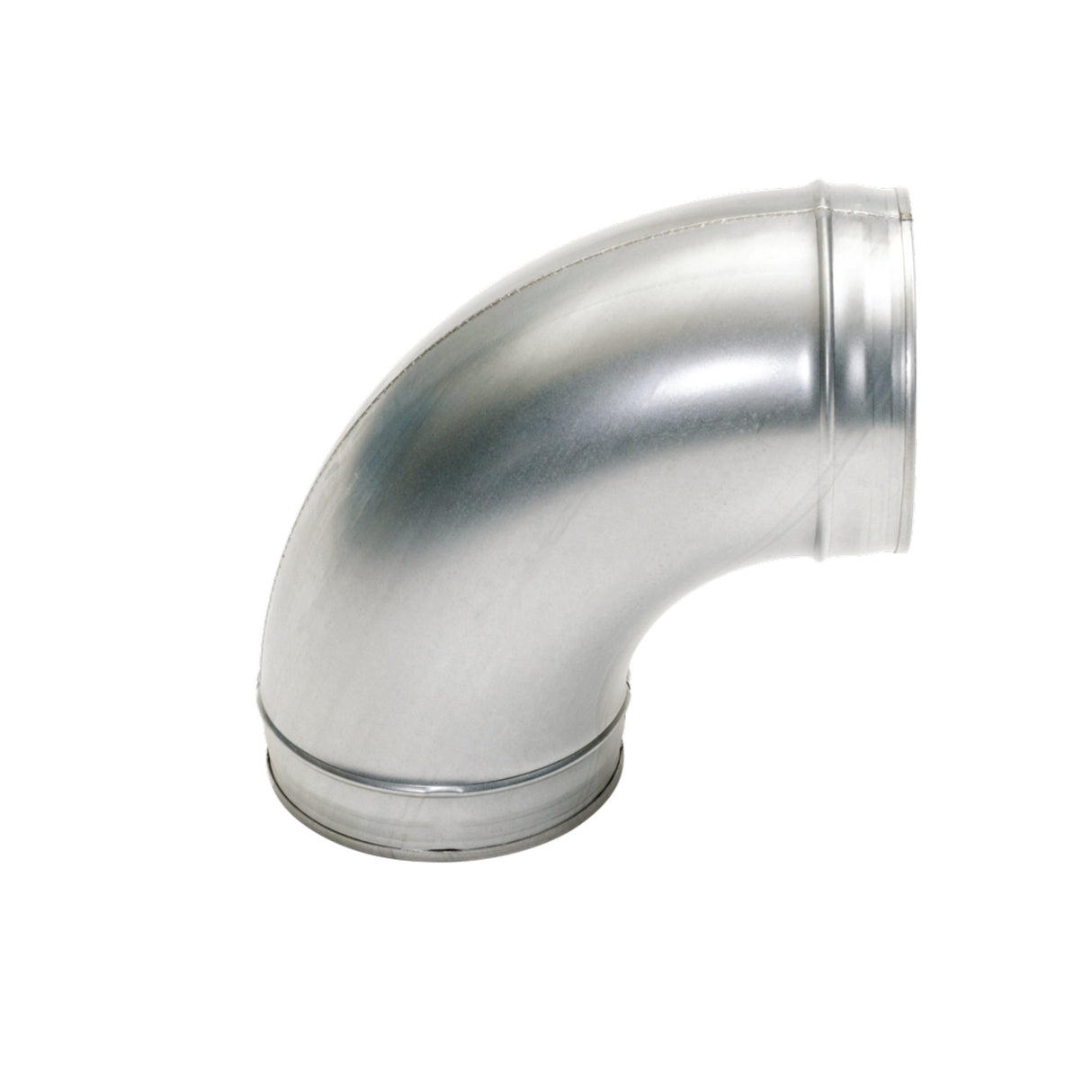 Coude de ventilation couleur argent, marque non visible, pour conduit de plomberie.