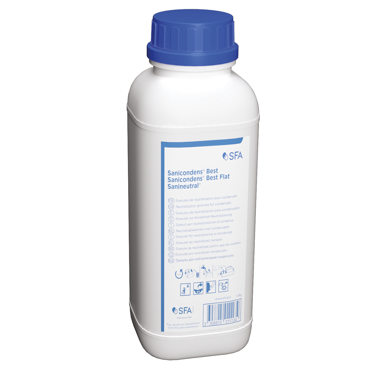 Granules de recharge SFA pour Sanicondens et Sanineutral, granules en sachet pour entretien et neutralisation.