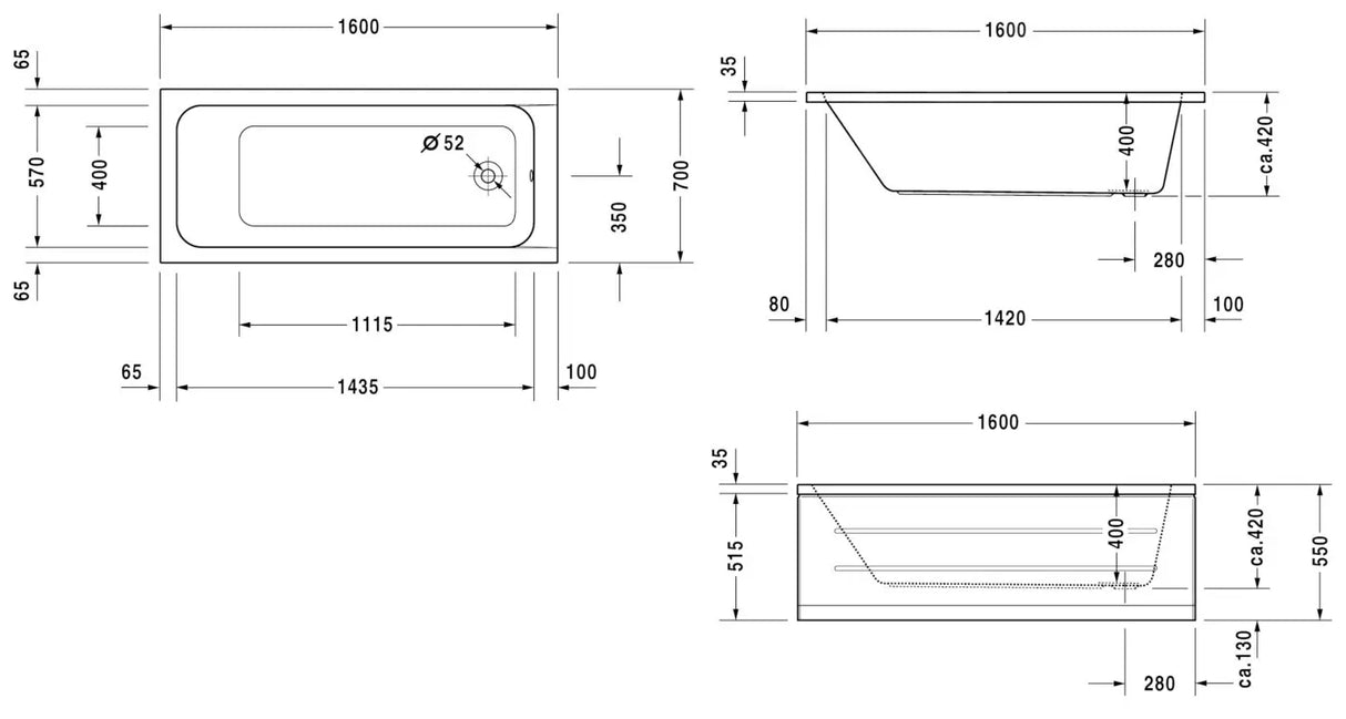 Duravit D-Code baignoire rectangulaire acrylique blanc 1600 x 700