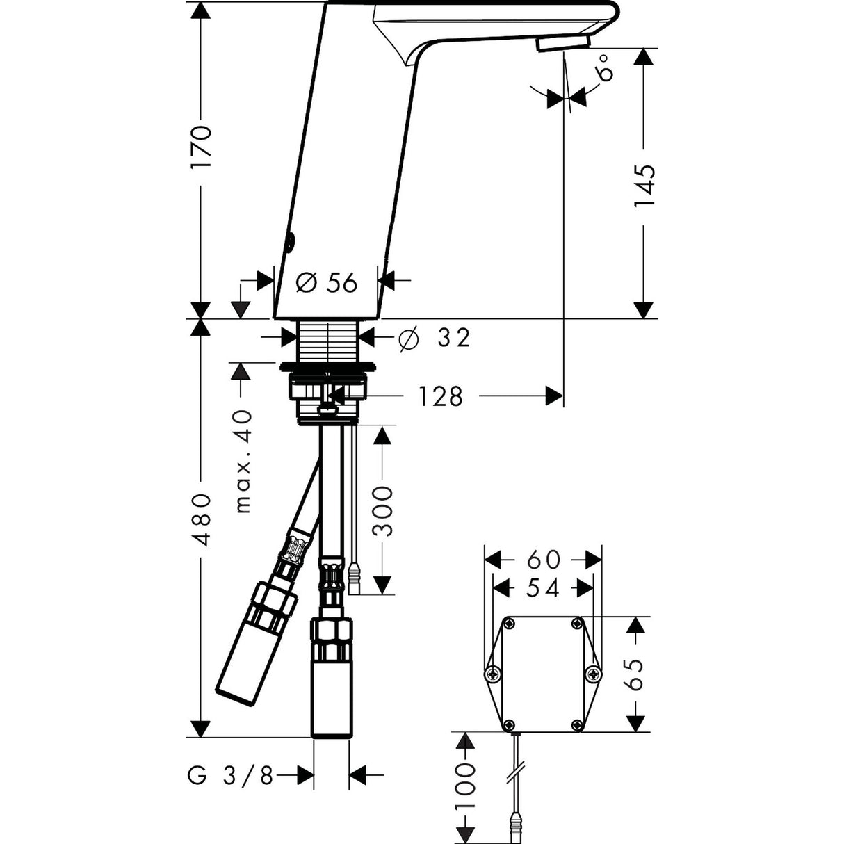 HANSGROHE Mitigeur de lavabo électronique Metris S avec manette de réglage de température sur batterie 31100000