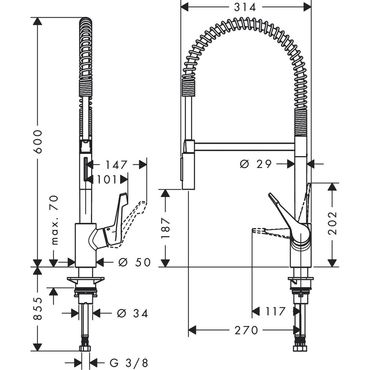 HANSGROHE Mitigeur de cuisine XXL 2 jets Cento Semi-pro 14806000