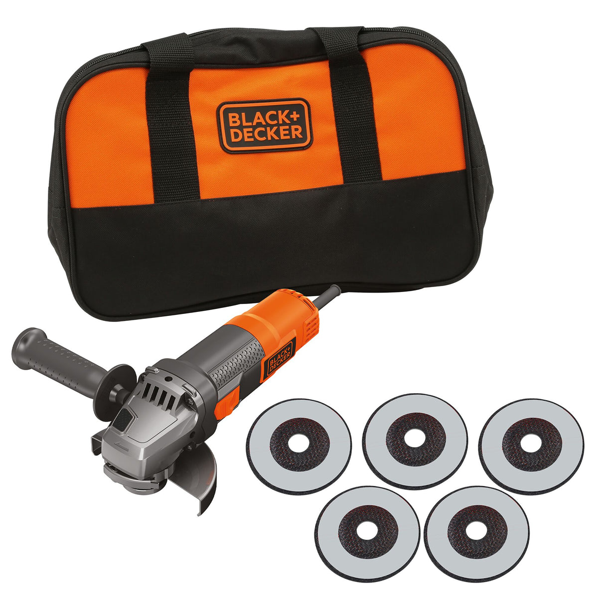 BLACK+DECKER Meuleuse d'angle filaire 900W 125mm avec 5 disques BEG220SA5-FR