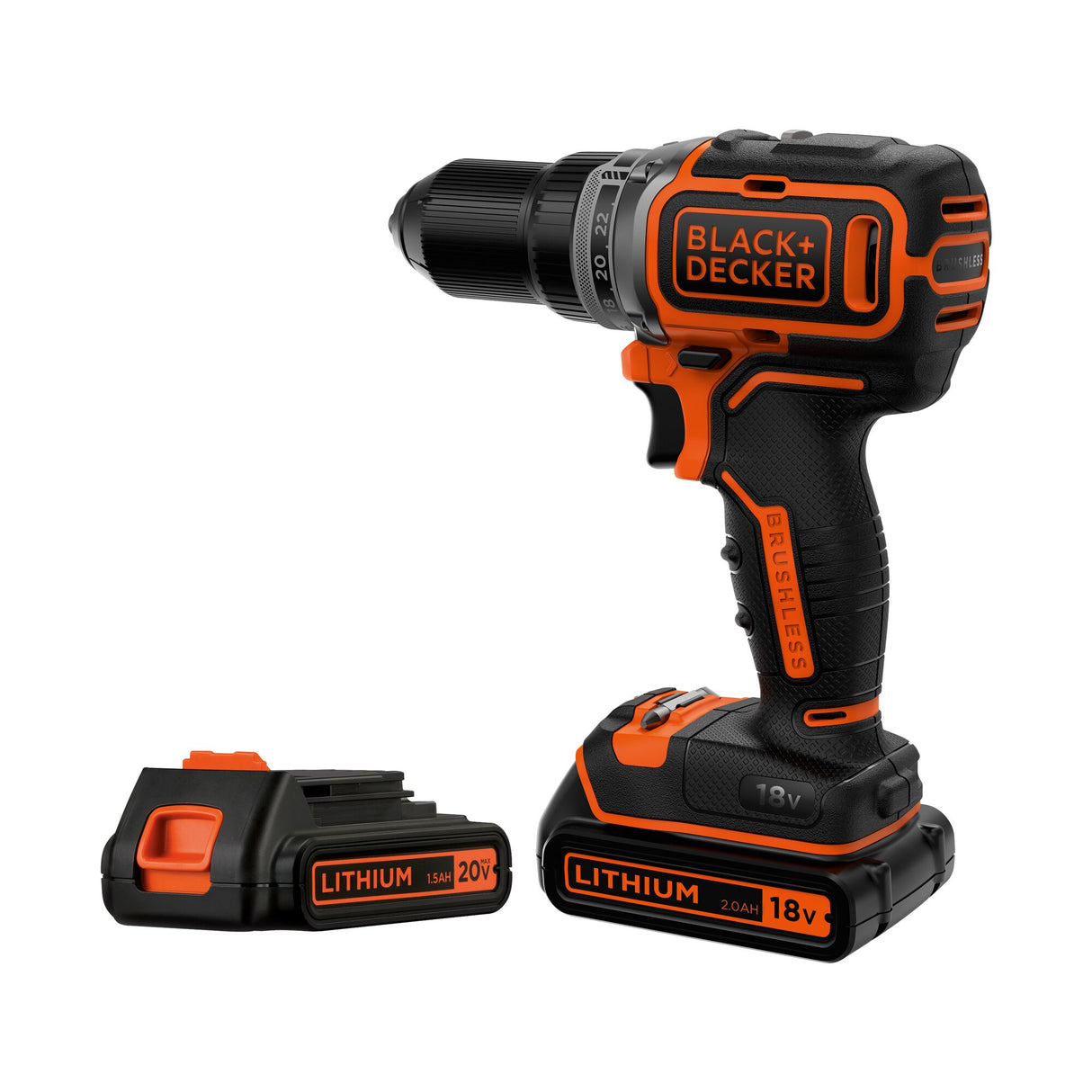 Perceuse-visseuse sans fil Black+Decker, couleur noire et orange, avec batterie lithium.