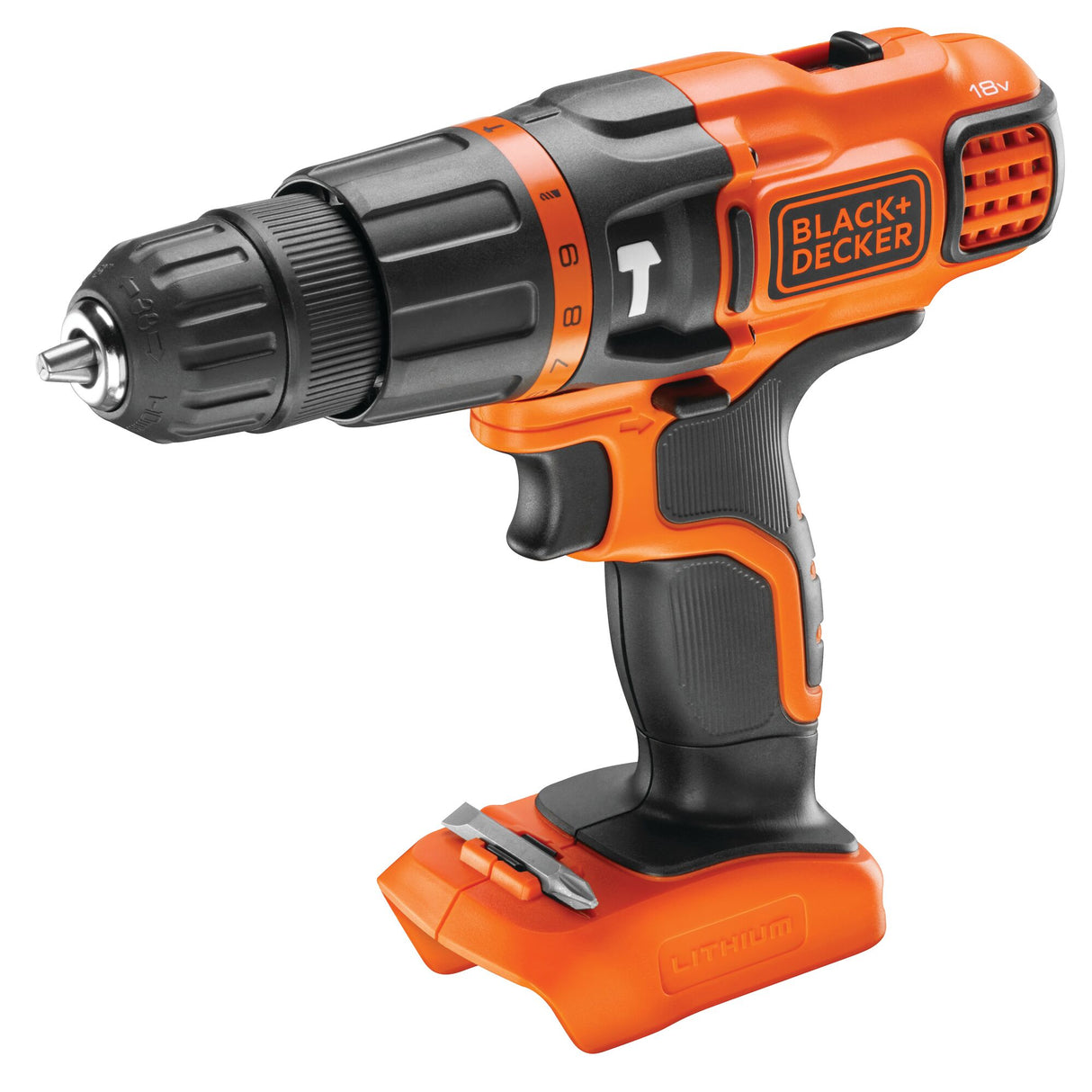 Perceuse-visseuse Black+Decker, couleur orange et noire, outil électroportatif.