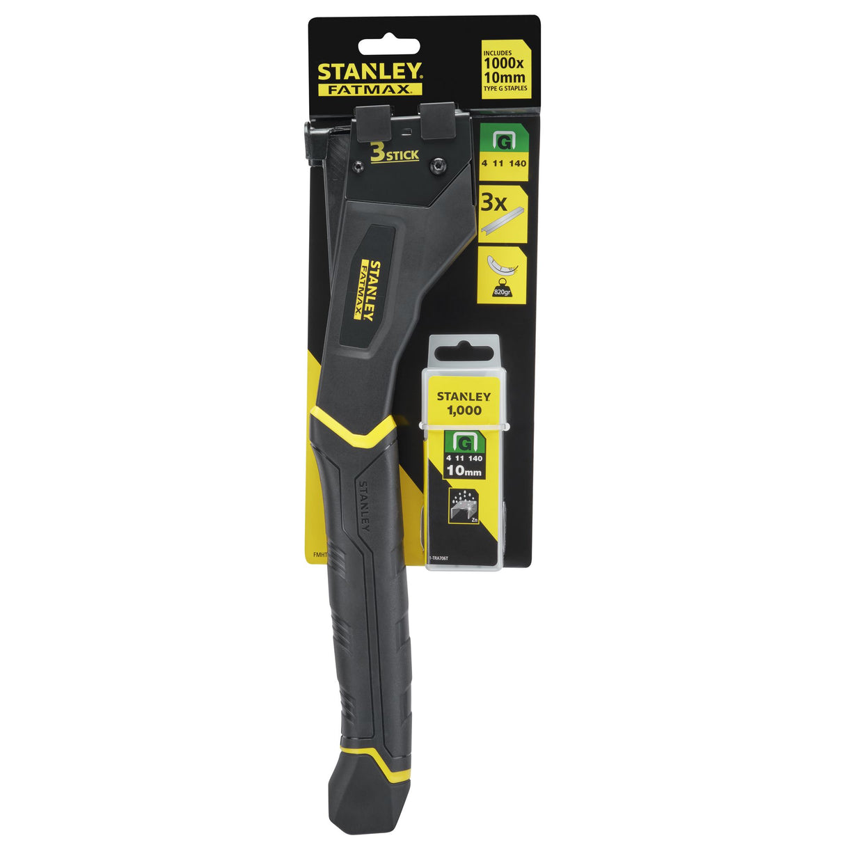 Agrafeuse marteau Stanley Fatmax noire et jaune, outillage manuel pour agrafes 10 mm