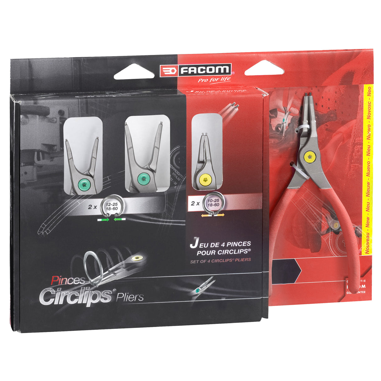 FACOM Jeu de 4 pinces pour Circlips becs droits 10à60mm PCSNJ4PB