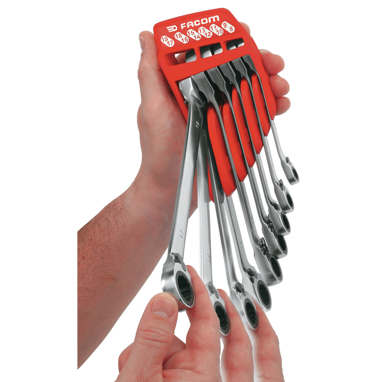 FACOM Jeu de 6 clés polygonales à cliquet tête 15° sur support 65.JP6PF