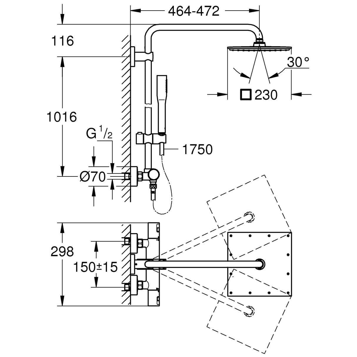 GROHE Colonne de douche 1 jet avec mitigeur thermostatique Vitalio Joy System 230 26365000
