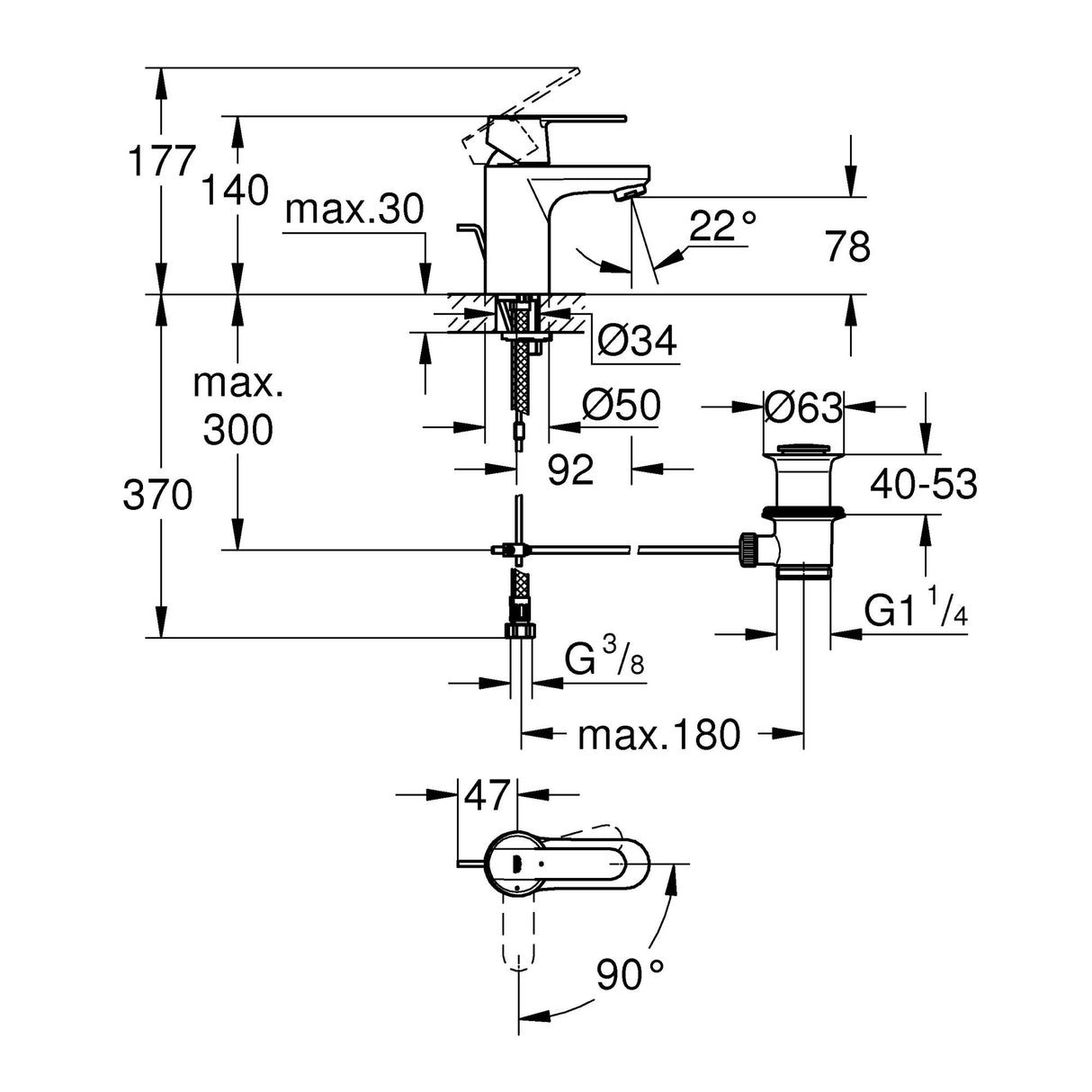 GROHE Mitigeur de lavabo taille S Get 31148000