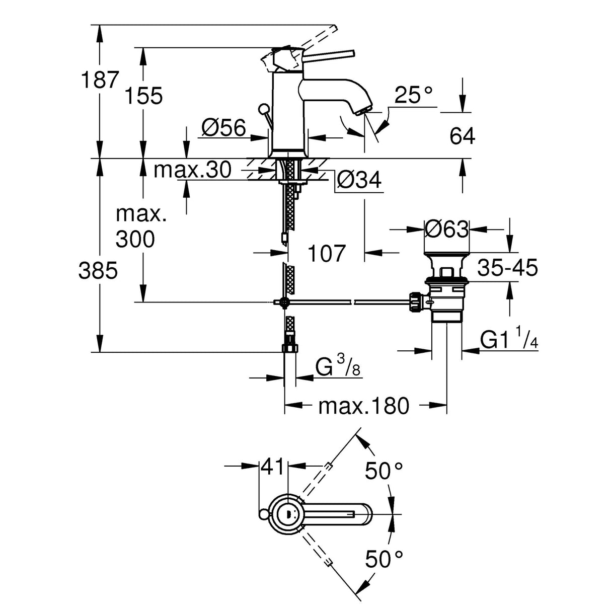 GROHE Mitigeur de lavabo taille S Start Classic 23810000