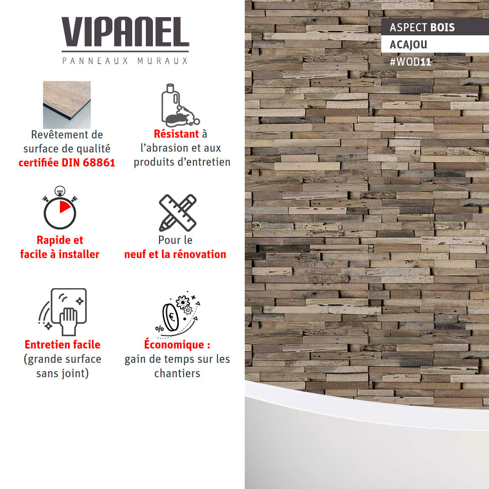 VIPANEL Panneau mural en alu-composite aspect bois coloris Acajou finition mat perlée