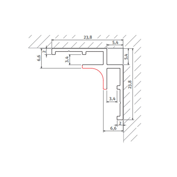 Profilé angle 90° intérieur 255 cm pour panneau VIPANEL 3 mm