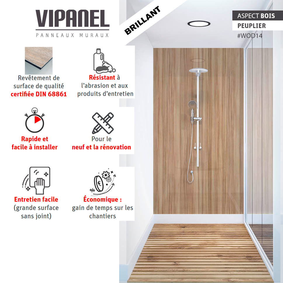 VIPANEL Panneau mural en alu-composite aspect bois Peuplier finition brillant