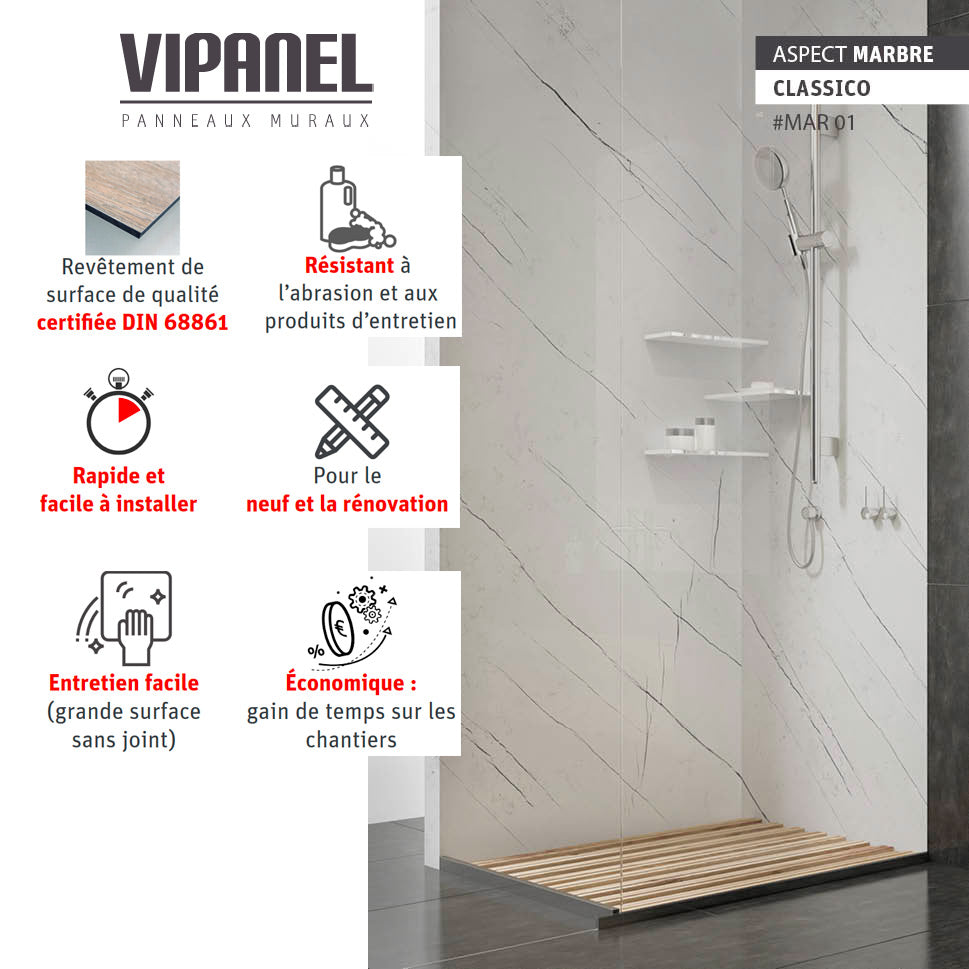 VIPANEL Panneau mural en alu-composite aspect Marbre Classico finition Mat Perlé