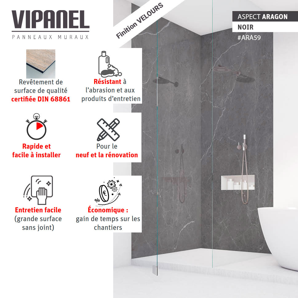 VIPANEL Panneau mural en alu-composite aspect aragon Noir finition Velvet