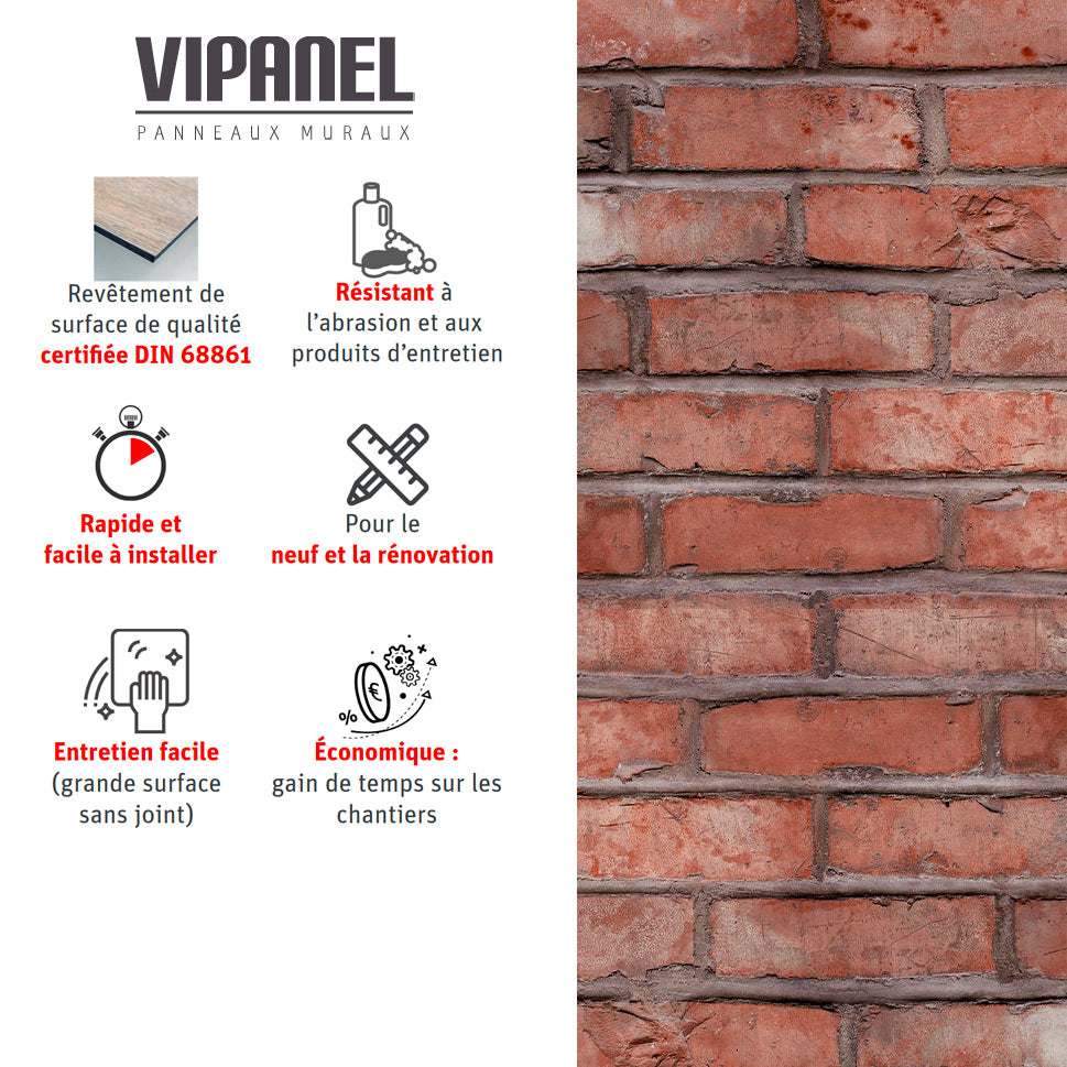 VIPANEL Panneau mural en alu-composite aspect marbre Briques rouges finition Velvet
