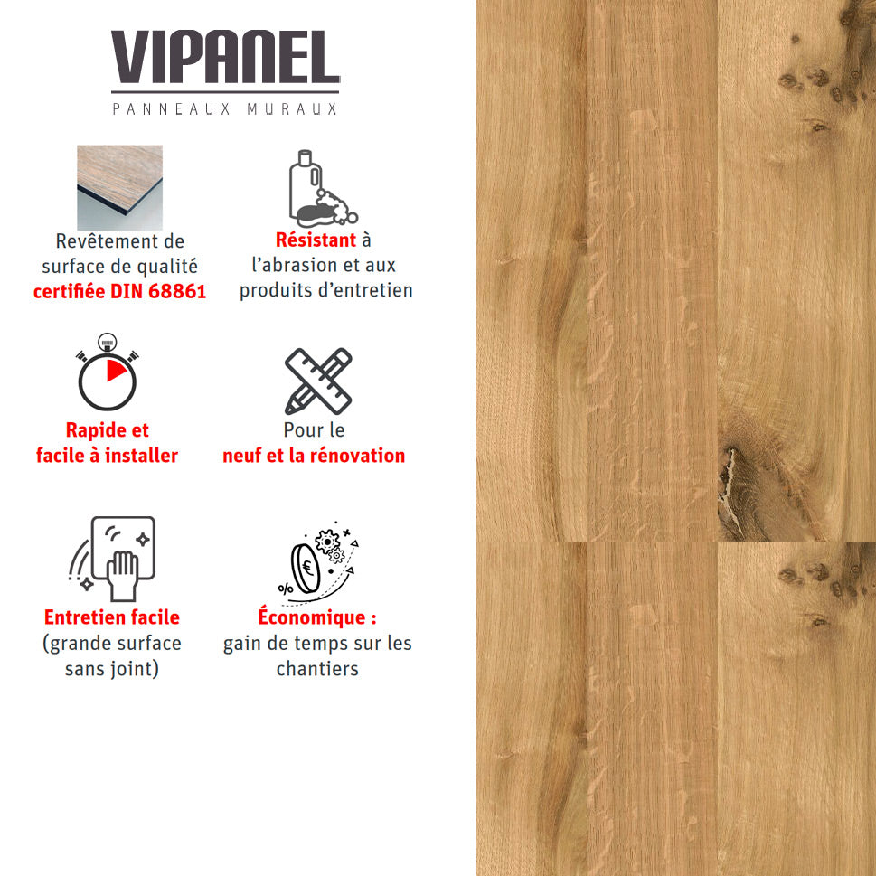 VIPANEL Panneau mural en alu-composite aspect bois Chêne sauvage finition Velvet