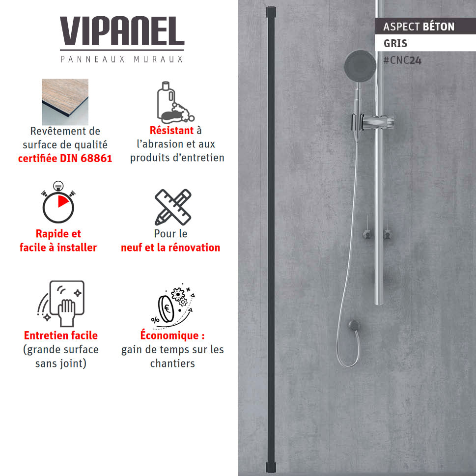 VIPANEL Panneau mural en alu-composite aspect béton gris finition mat perlée