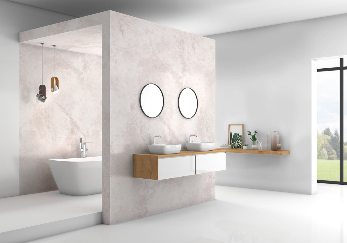 VIPANEL Panneau mural en alu-composite aspect marbre Blanc rosé finition Velvet